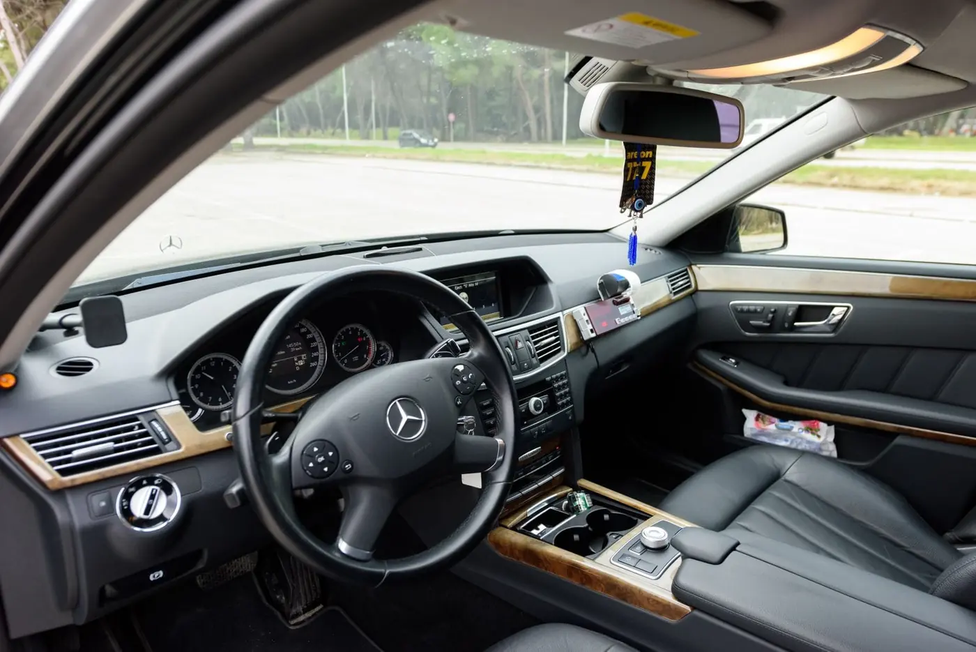 The leather interior and dashboard of the Dhermi Taxi Mercedes-Benz