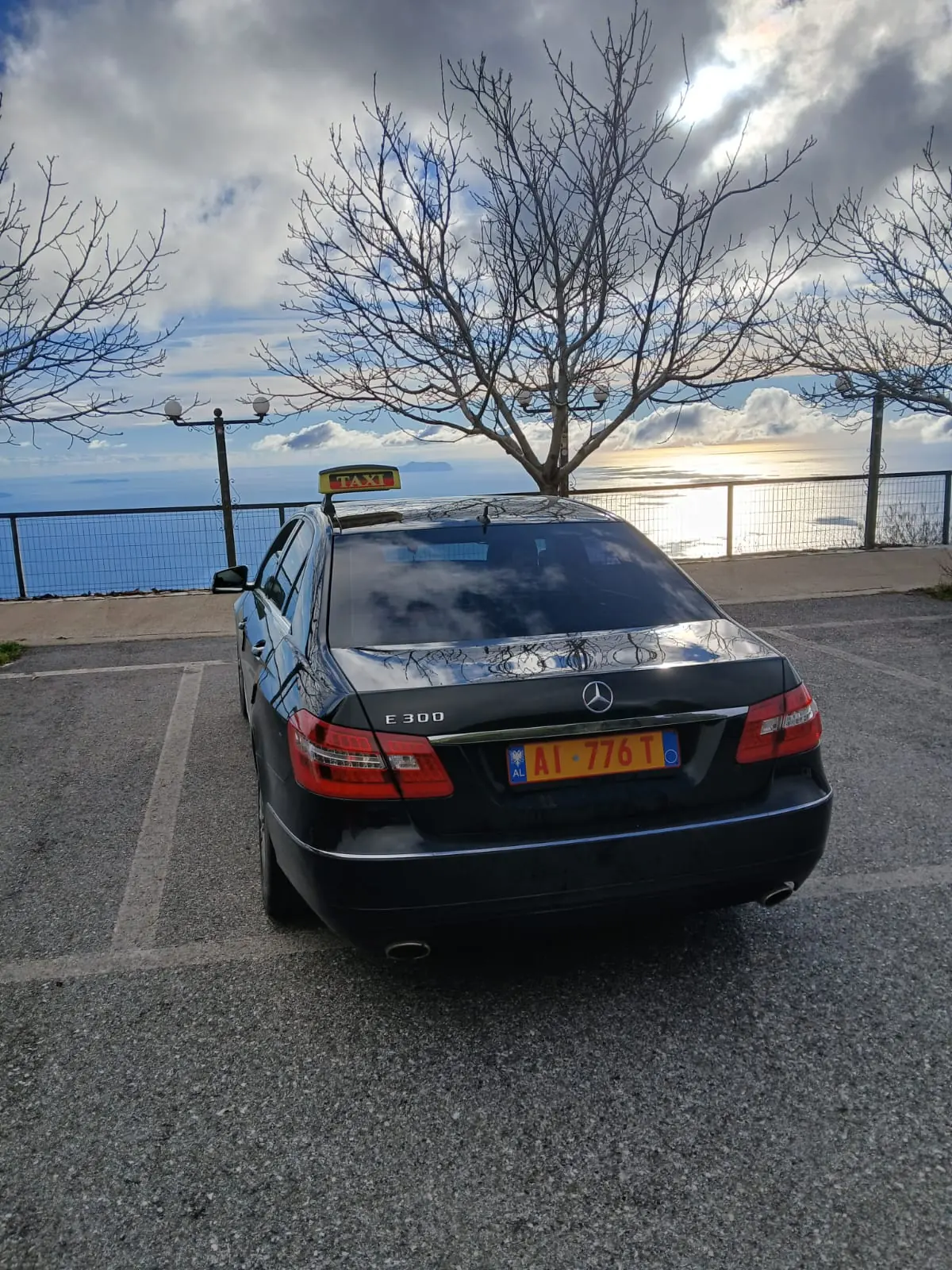 The taxi at a seafront viewpoint on the Albanian Riviera, looking out over the Ionian